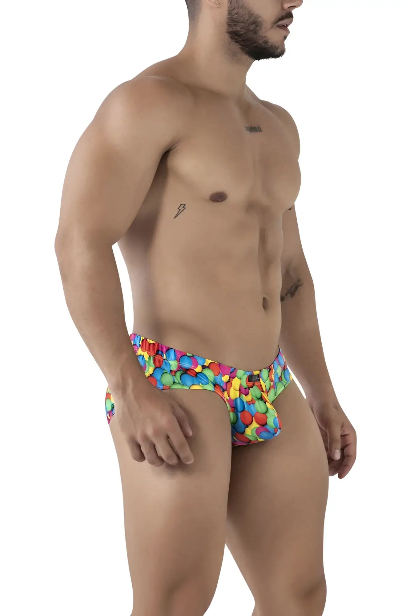 Xtremen 91248 printed briefs color bubbles vibrant rainbow swim trunks with a playful multicolored gumball pattern