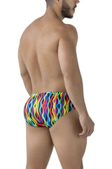 Xtremen 91248 printed briefs featuring vibrant rainbow wave-patterned swim trunks for bold beachwear
