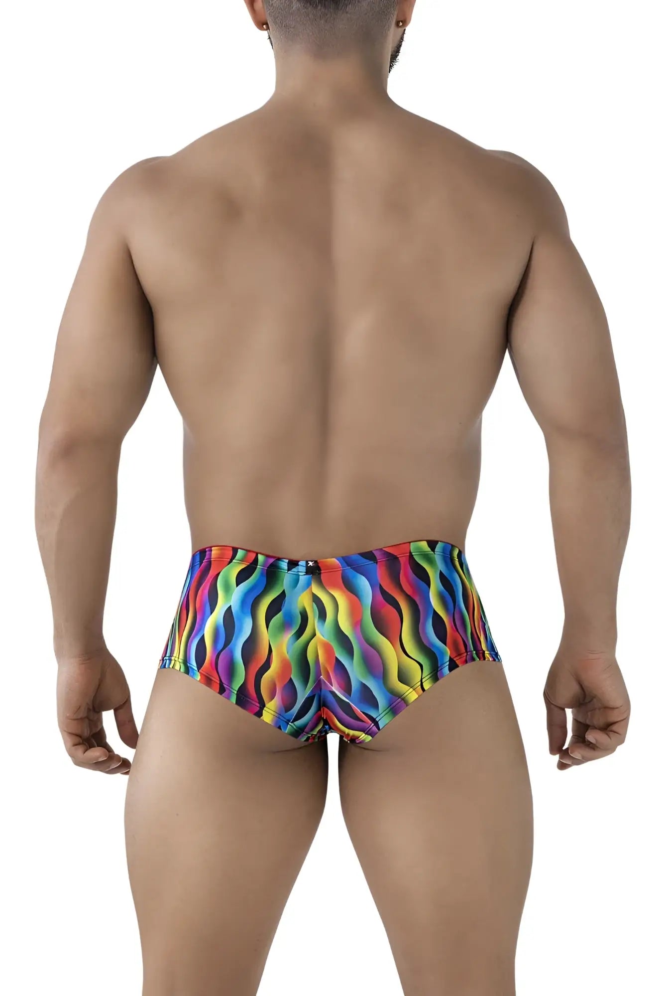 Xtremen 91249 printed trunks with vibrant rainbow wave pattern swim trunks for beach and pool use