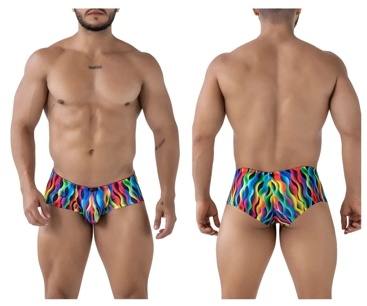 Xtremen 91249 printed trunks vibrant rainbow wave-patterned swim trunks with snug form-fitting design