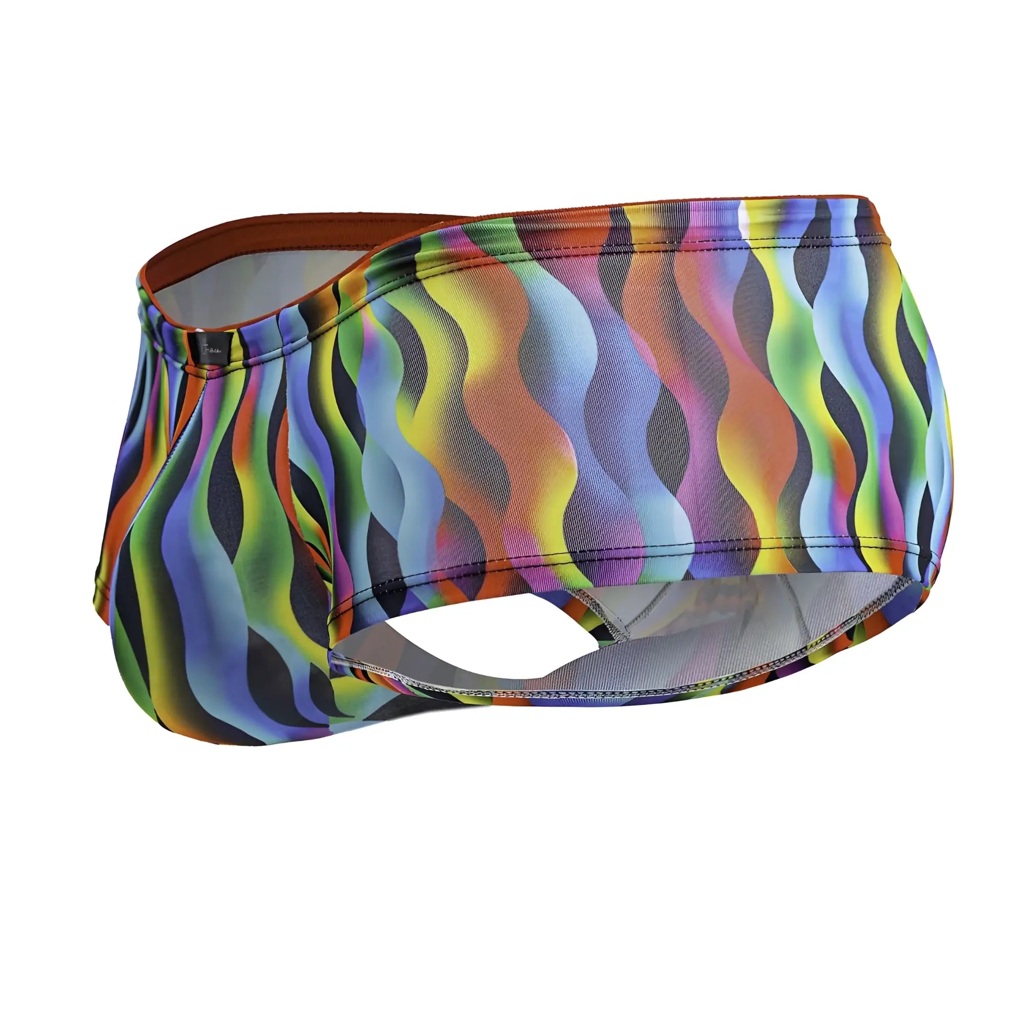 Xtremen 91249 printed trunks color waves vibrant rainbow wave-patterned swim trunks with stretchy seamless fabric finish