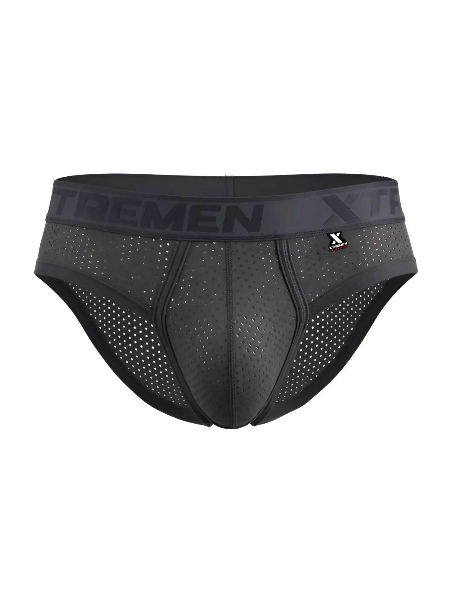 Black xtremen 91250 microfiber mesh briefs with perforations and branded waistband in gray color