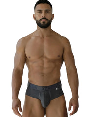 Dark gray xtremen 91250 microfiber mesh athletic briefs with perforated front panel and branded waistband