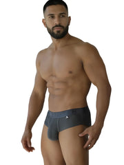 Dark gray xtremen 91250 microfiber mesh briefs with subtle logo on waistband designed for men