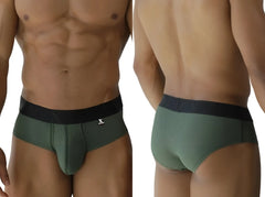 Olive green xtremen 91250 microfiber mesh athletic briefs with black elastic waistband and small white logo on front