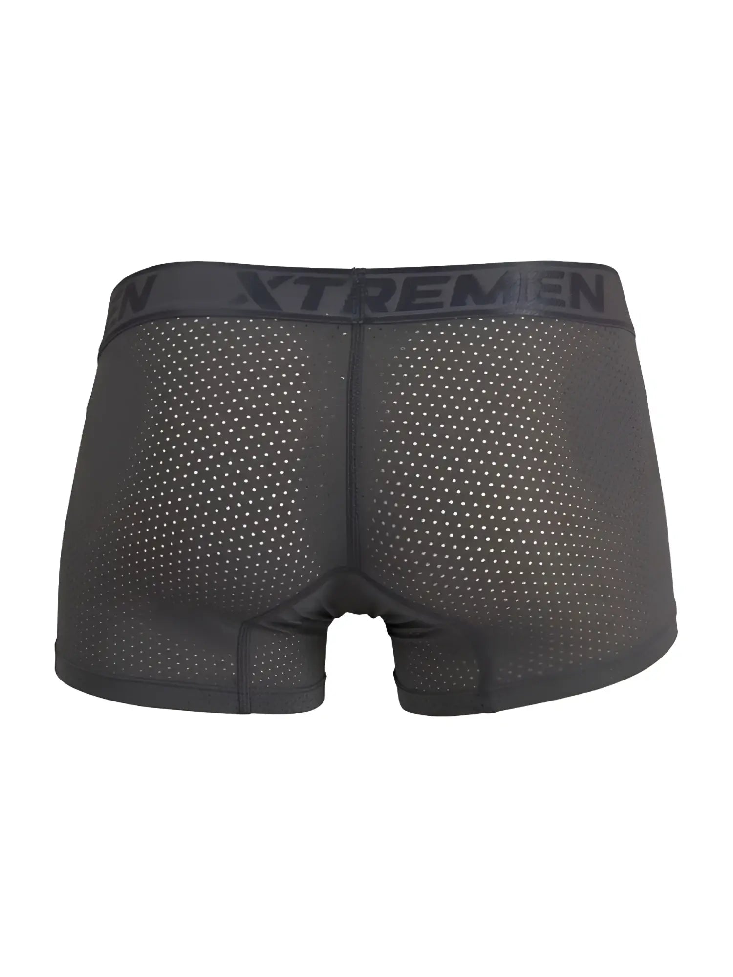 Black mesh microfiber boxer briefs in gray with a reinforced waistband featuring the xtremen logo