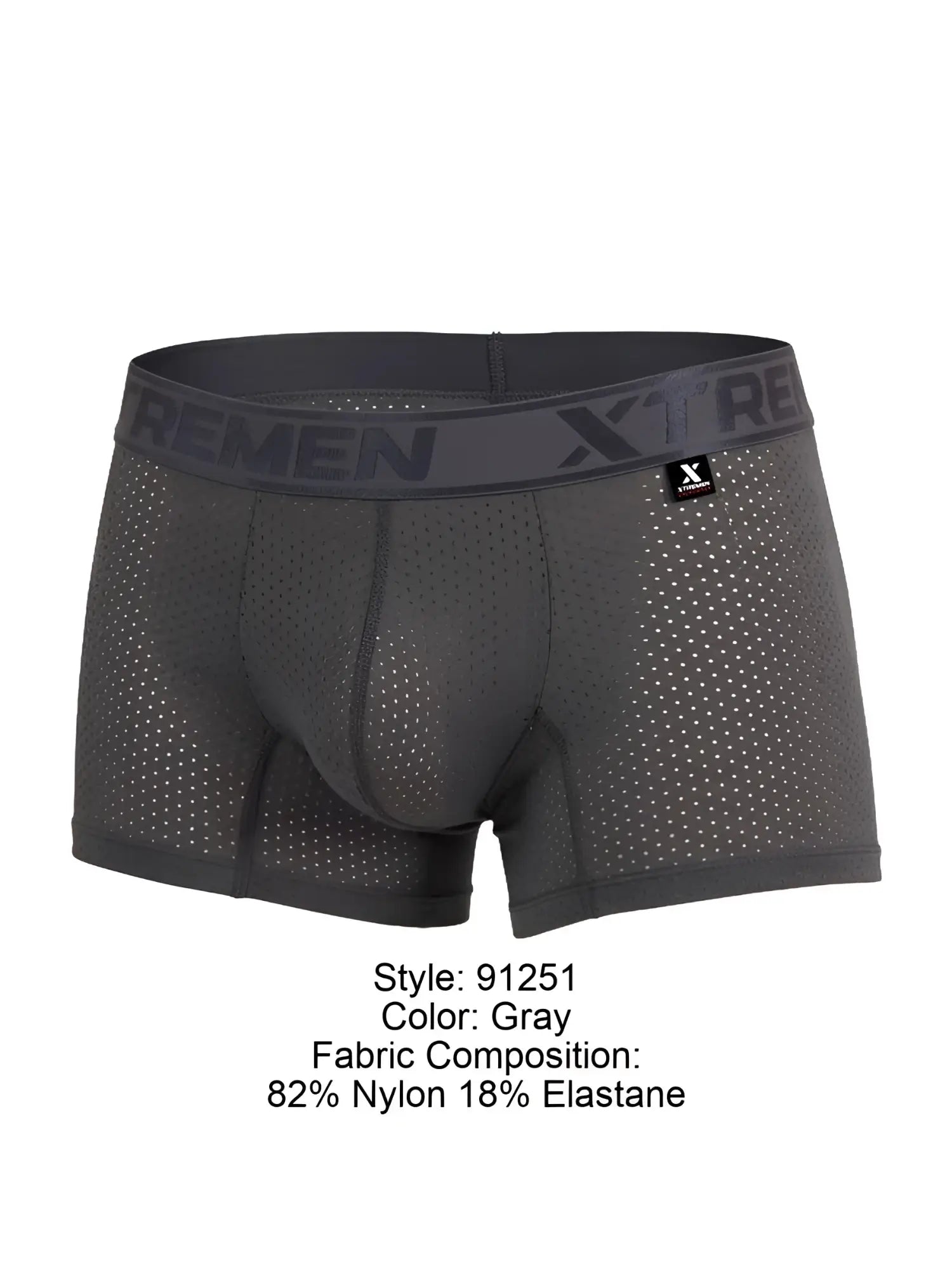 Gray xtremen 91251 microfiber mesh boxer briefs for men with perforated design and elastic waistband branding