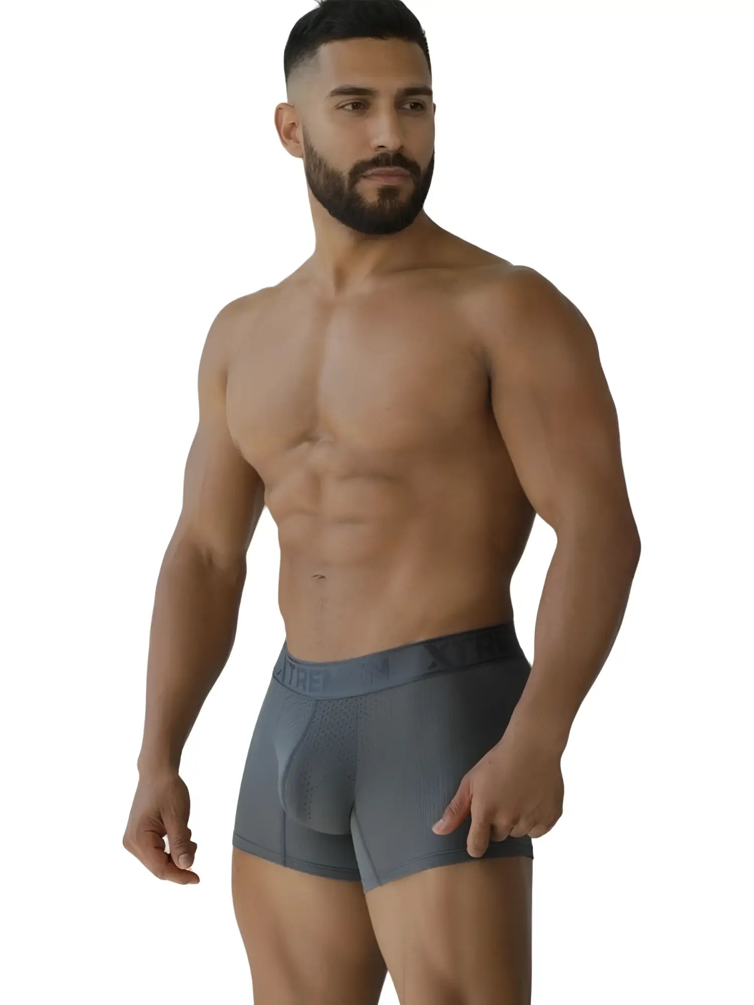 Gray xtremen 91251 microfiber mesh boxer briefs with subtle logo on waistband designed for comfort and breathability