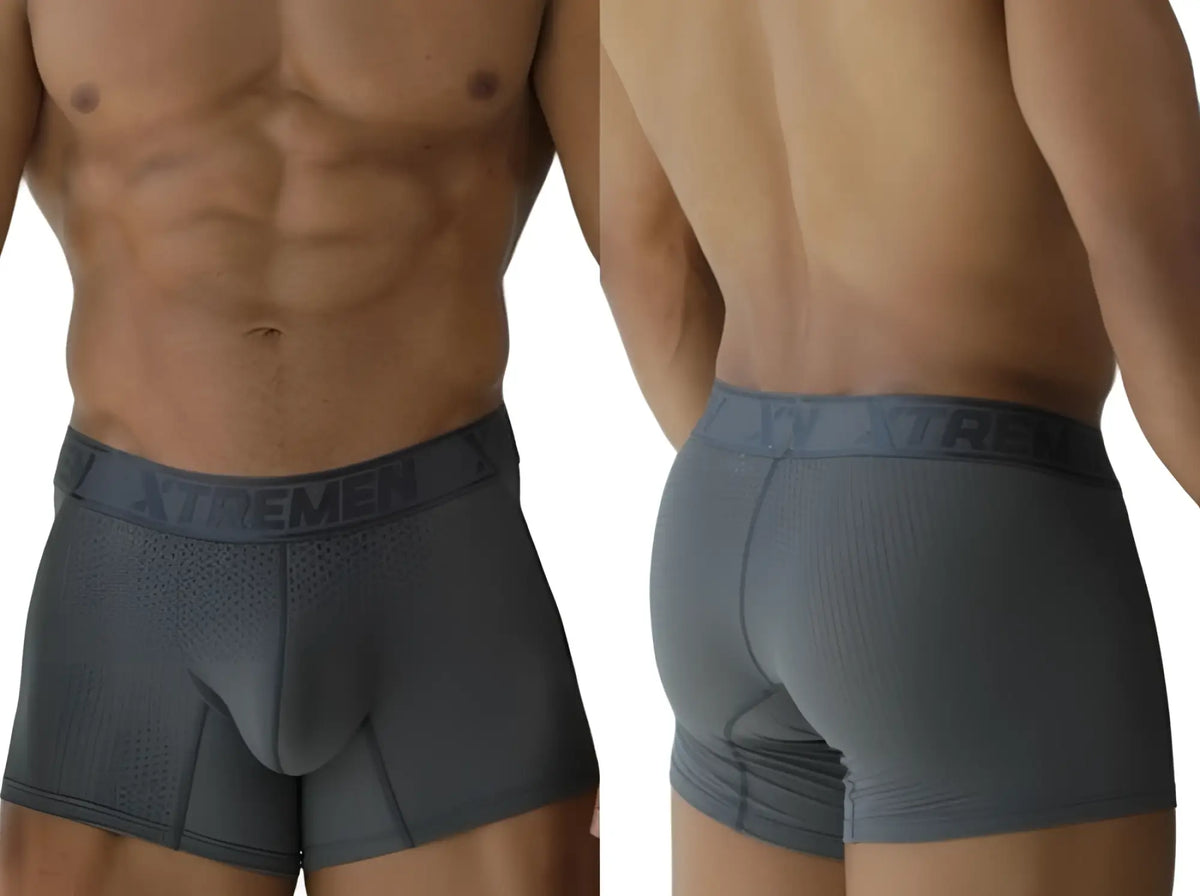 Gray Xtremen 91251 microfiber mesh boxer briefs with textured fabric and branded waistband for comfortable wear