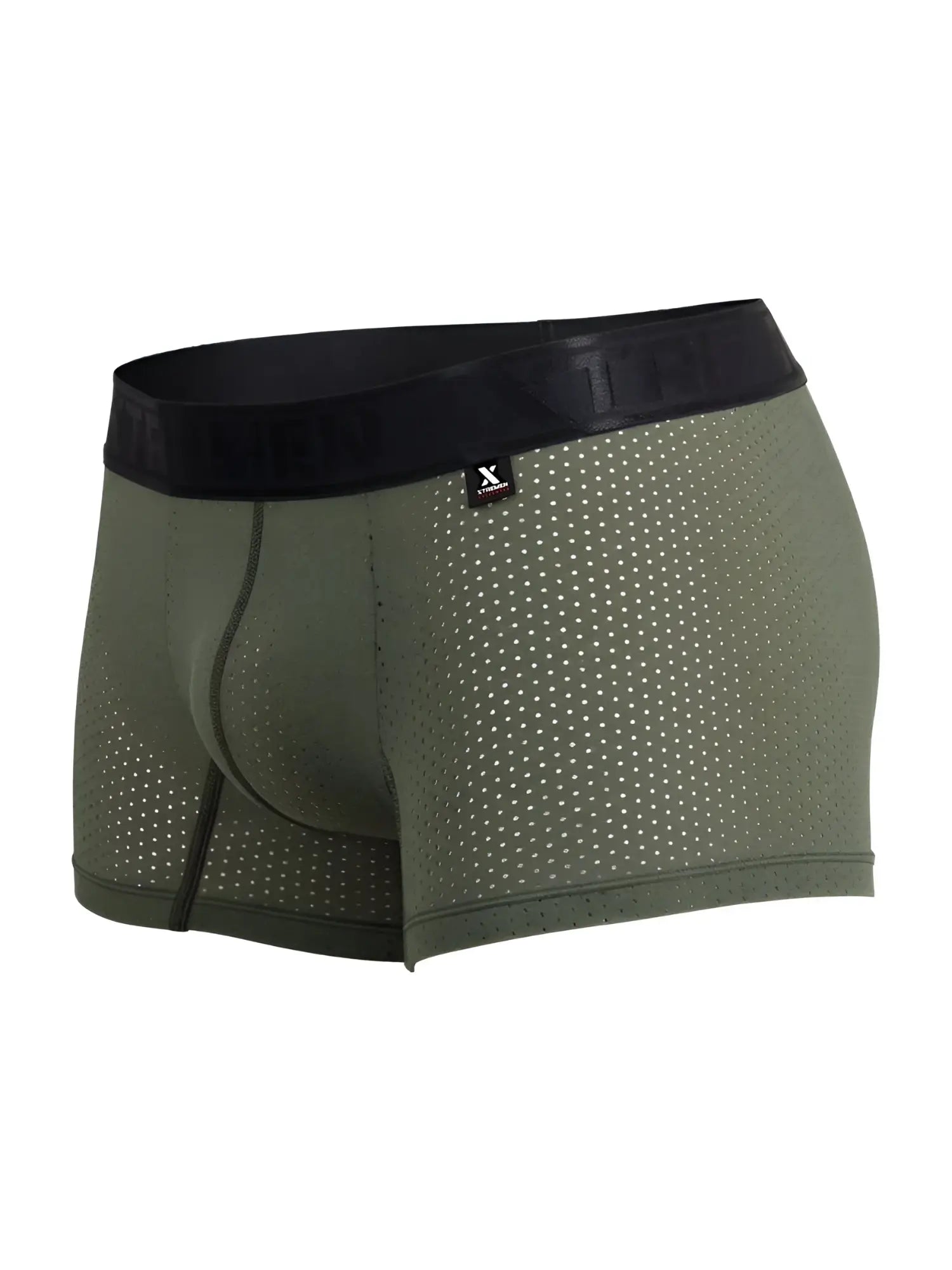 Xtremen 91251 microfiber mesh boxer briefs in military green with olive green perforated fabric and black elastic waistband