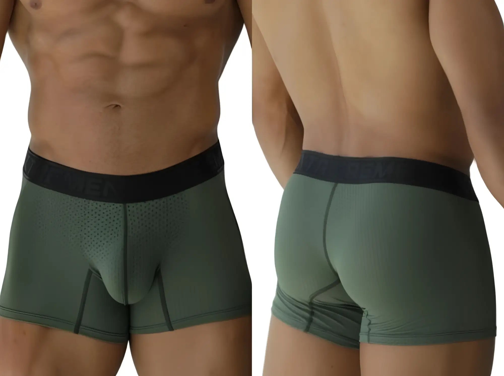 Olive green microfiber mesh athletic briefs with black branded elastic waistband xtremen 91251 military green
