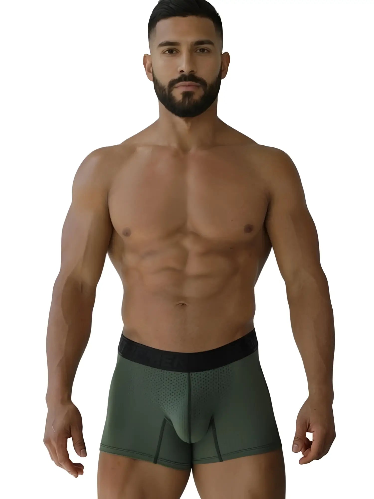 Xtremen 91251 microfiber mesh boxer briefs in military green with black elastic waistband for breathable comfort