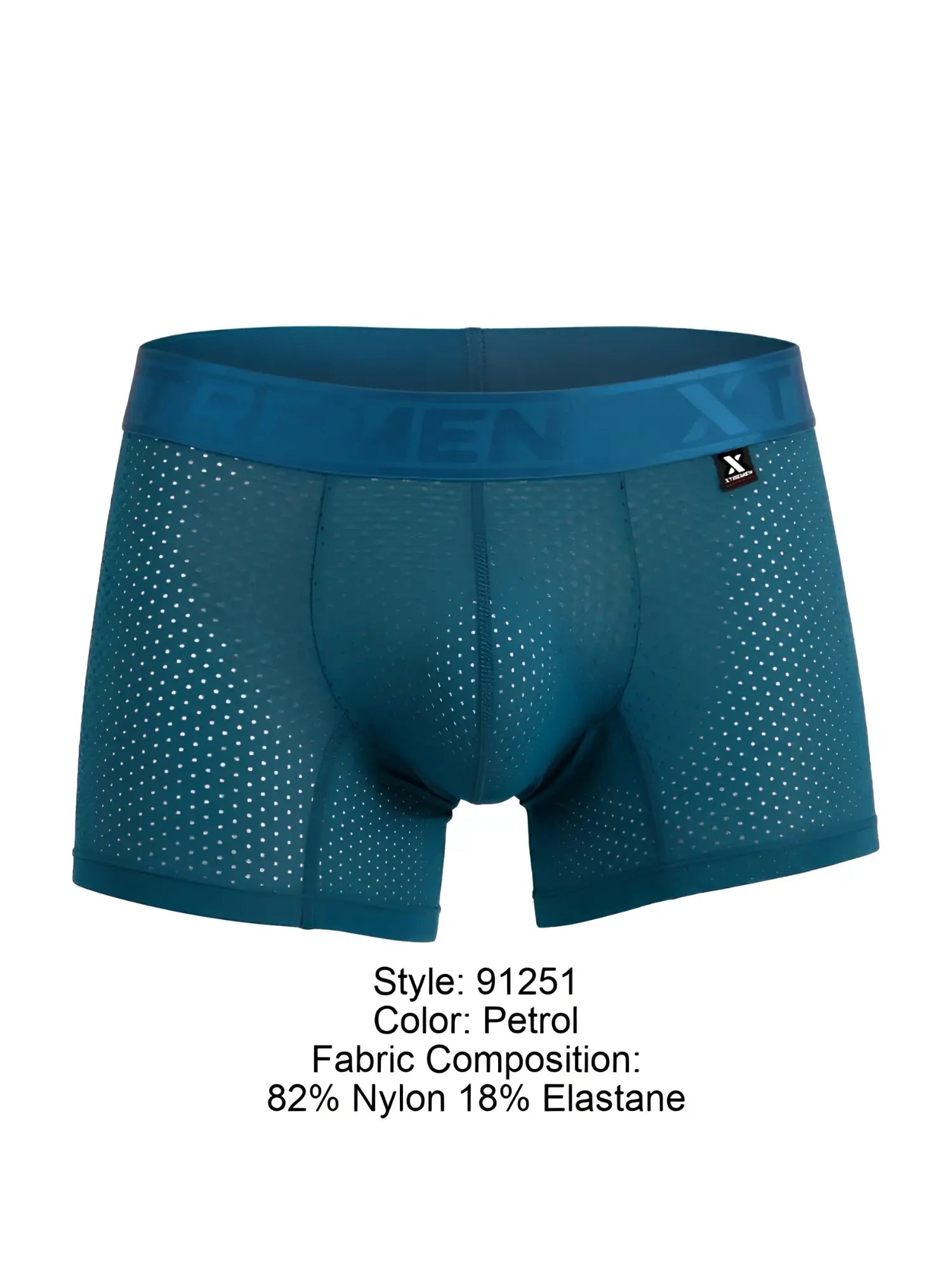 Petrol-colored xtremen 91251 microfiber mesh boxer briefs with perforated fabric and elastic waistband logo