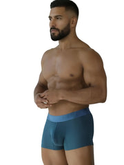 Teal-colored xtremen 91251 microfiber mesh boxer briefs with contrasting blue elastic waistband for men