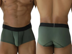 Olive green xtremen 91252 microfiber mesh trunks with black elastic waistband and perforated detailing front view