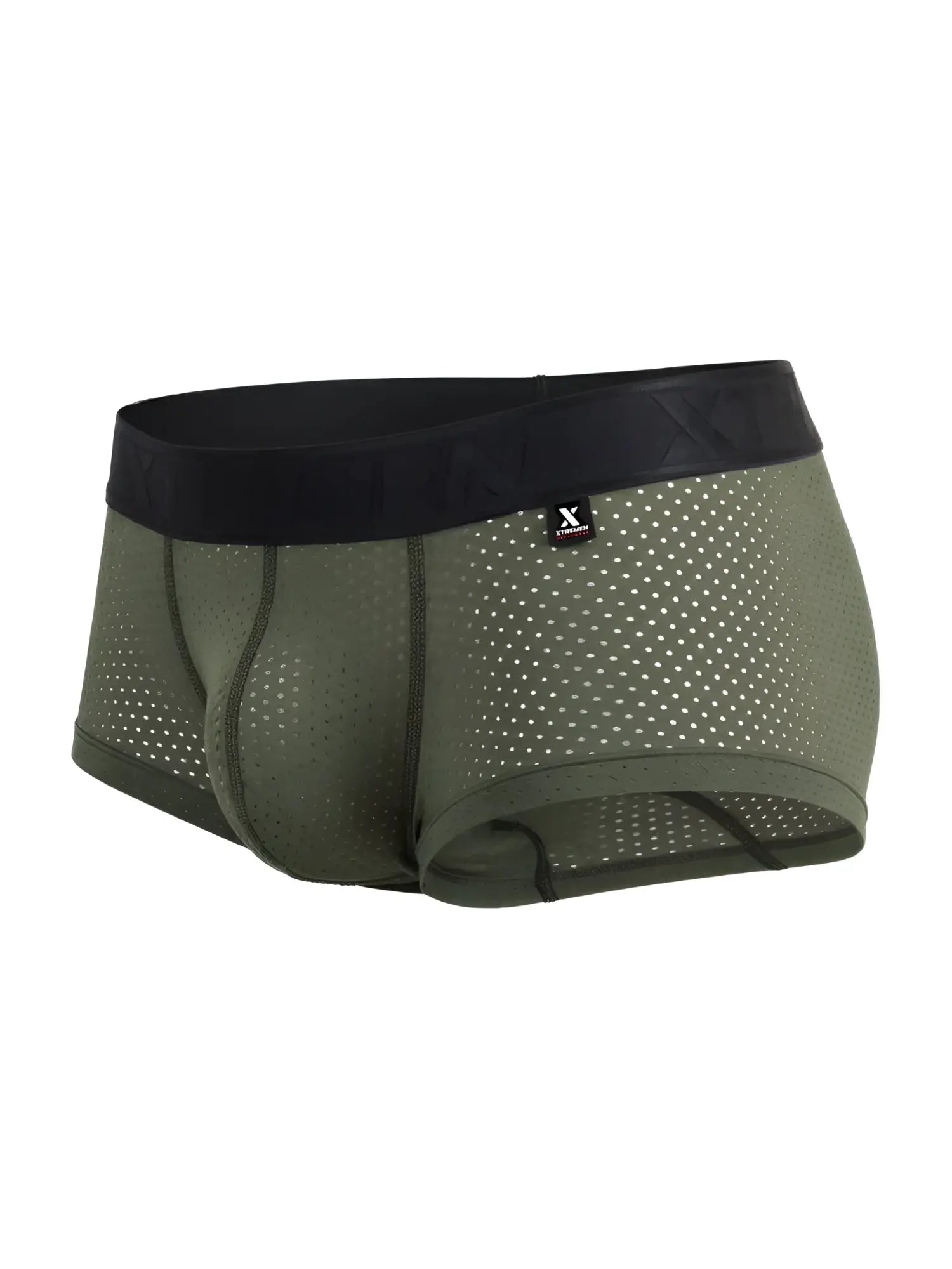 Military green xtremen 91252 microfiber mesh trunks with perforated fabric and black x-terra waistband