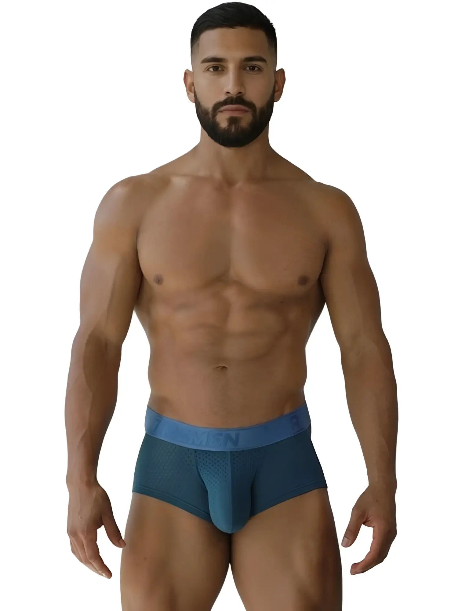 Xtremen 91252 microfiber mesh trunks in petrol blue with matching elastic waistband for men’s underwear