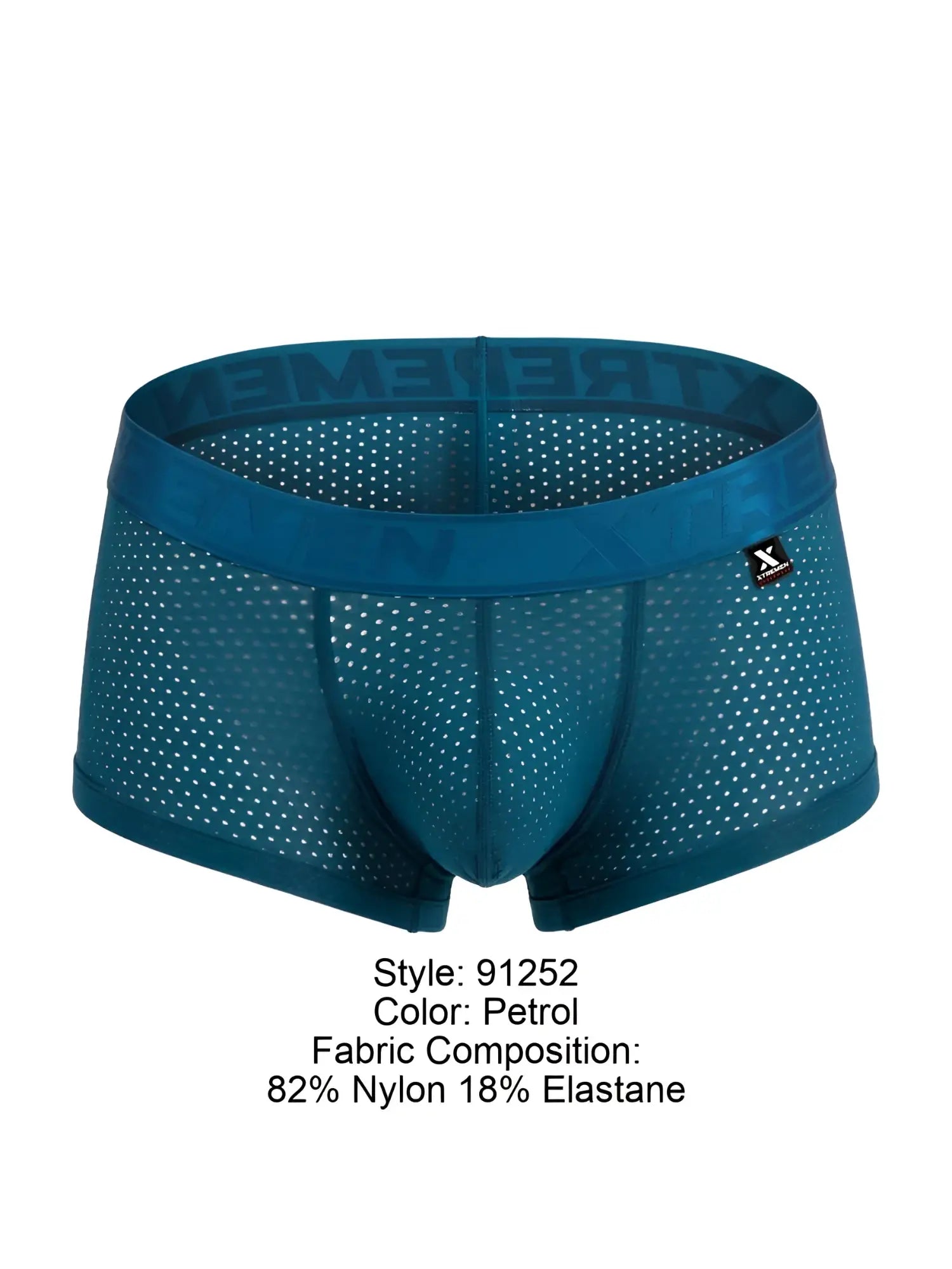 Petrol-colored xtremen 91252 microfiber mesh trunks for men with breathable fabric and elastic waistband featuring brand name