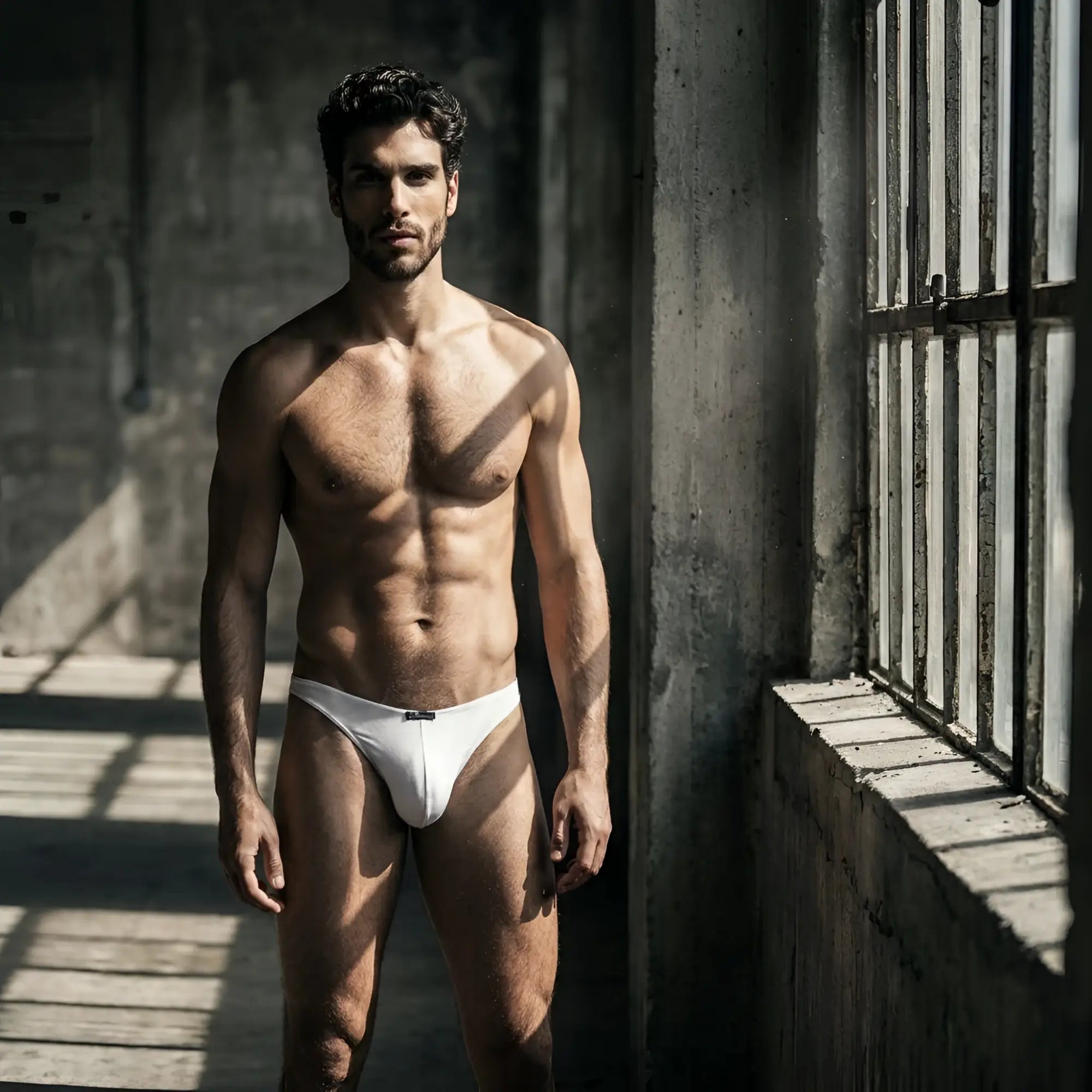 Xtremen white microfiber bikini brief with a contoured pouch and small branded logo tab at the center waistband.