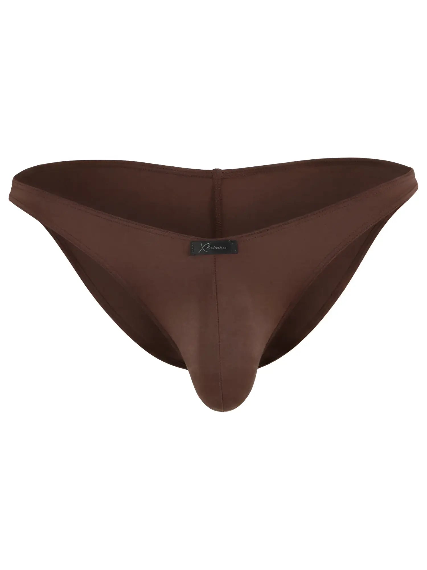 Brown microfiber bikini briefs by Xtremen with a center seam pouch and small branded black tab on the waistband.