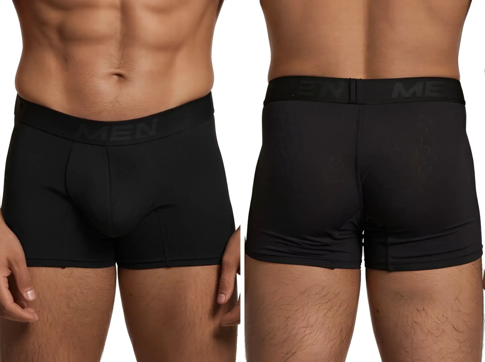 Xtremen black boxer briefs in microfiber with a tonal honeycomb pattern and branded elastic waistband.