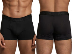 Xtremen black boxer briefs in microfiber with a tonal honeycomb pattern and branded elastic waistband.