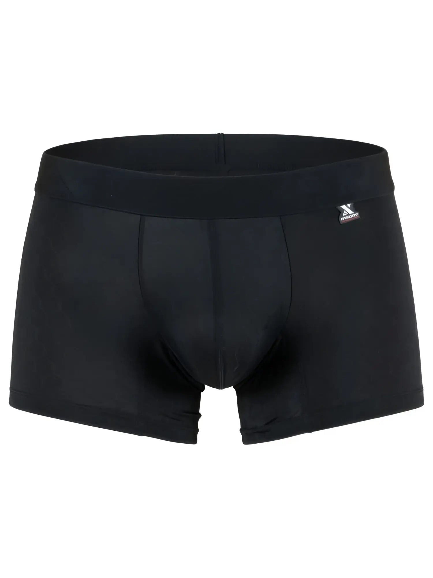 Black Xtremen boxer briefs in microfiber with a subtle hexagonal pattern and an Xtremen logo patch on the waistband.