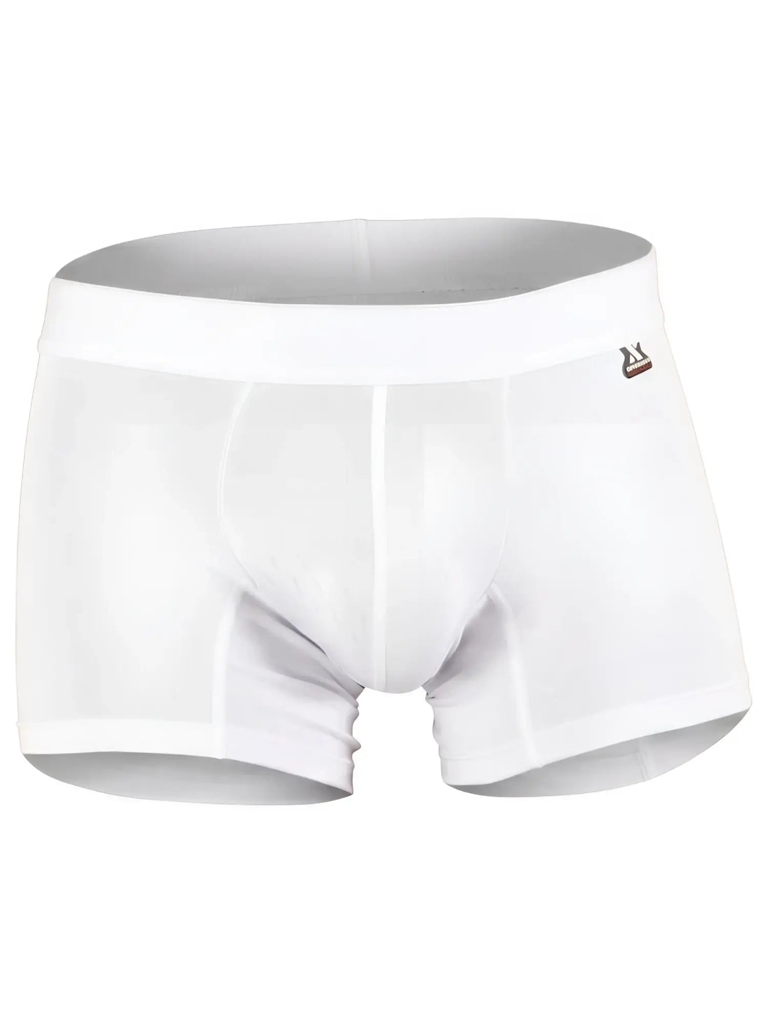 White Xtremen boxer brief in geometric microfiber with a branded waistband tab.