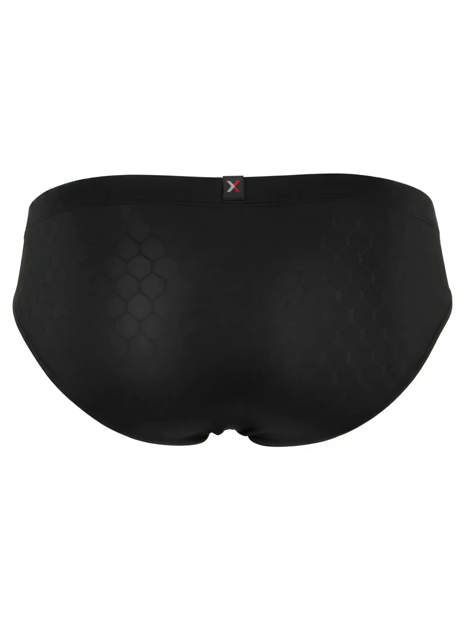 Black microfiber bikini brief with a subtle honeycomb texture and Xtremen logo on the center waistband.