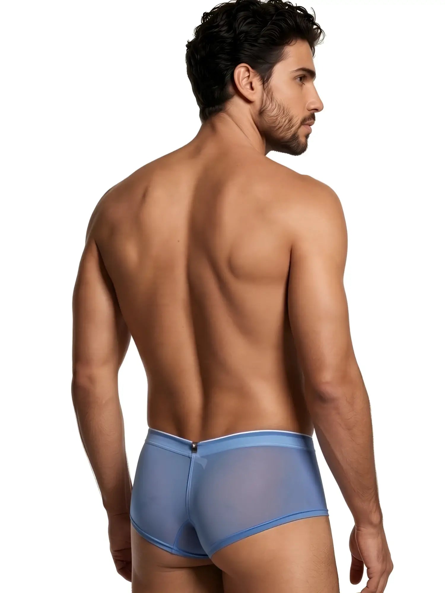 Xtremen light blue mesh bikini brief with a white-trimmed waistband and a small metal logo detail at the back center.