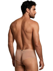 Xtremen beige microfiber bikini brief with a seamless design and a small branded logo tab at the center back waist.