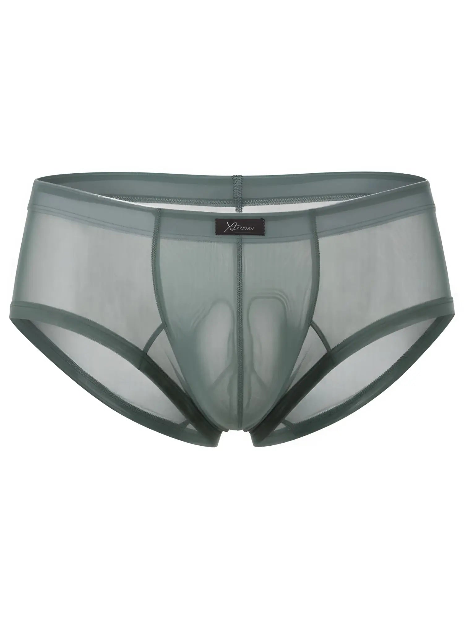 Olive green mesh bikini briefs by Xtremen, featuring a contoured pouch and center front logo tab.