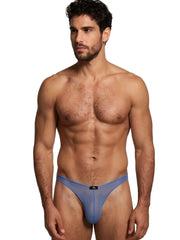Xtremen blue mesh bikini brief with a center front logo patch.