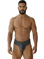 Dark gray xtremen 91268 microfiber mesh thongs with contoured design and subtle perforated detailing on the front