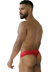 Red xtremen 91268 microfiber mesh thong briefs with smooth form-fitting design showing front view