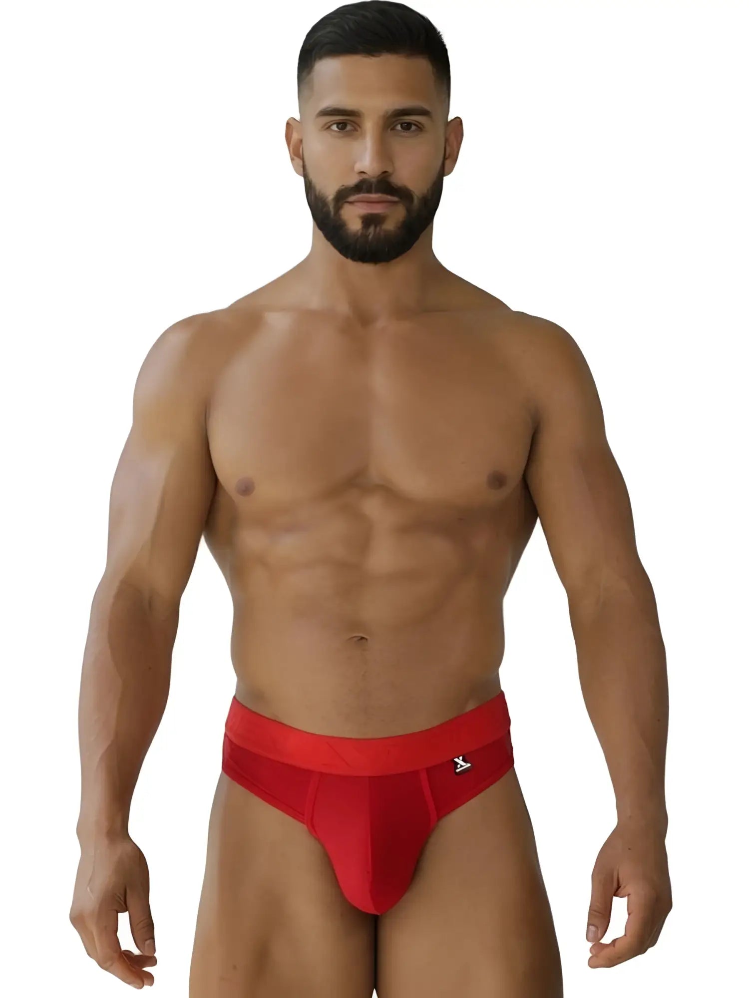 Red xtremen 91268 microfiber mesh thongs with a snug fit and small waistband logo shown from the front