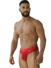 Red men’s briefs with microfiber mesh material and a small logo on the waistband in xtremen 91268 design