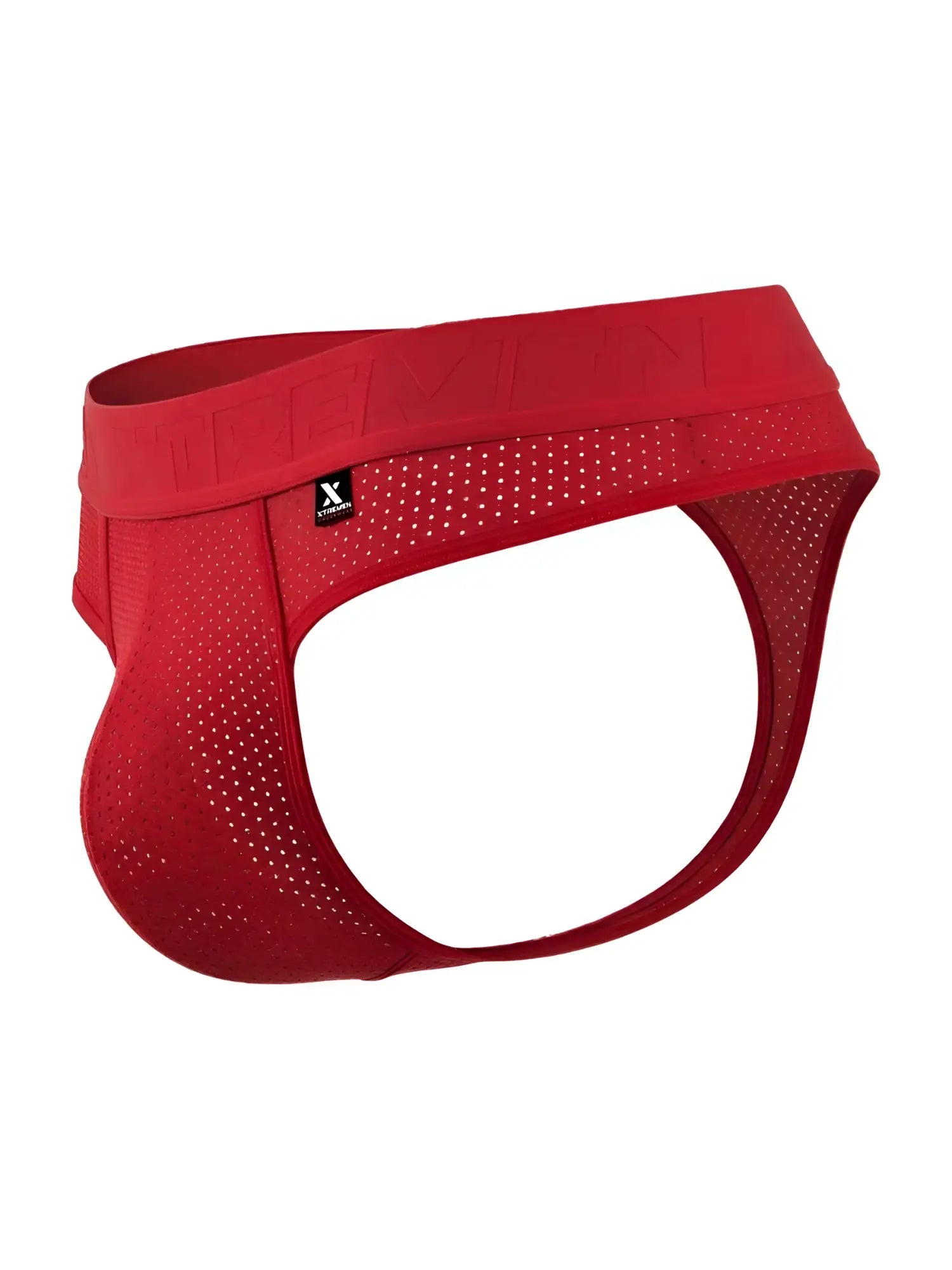 Red perforated microfiber mesh briefs with a branded waistband from xtremen 91268 in color red