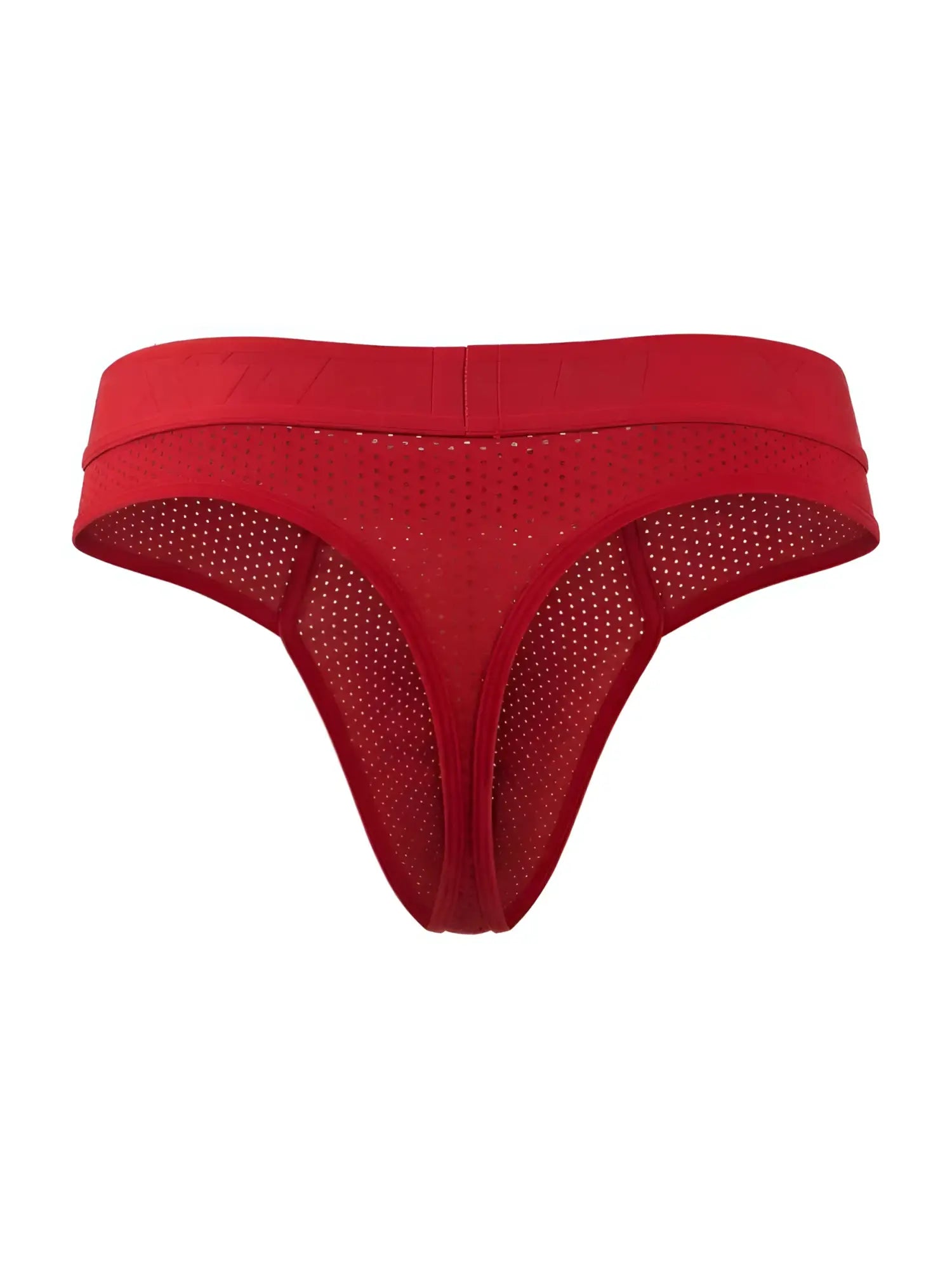Red Xtremen 91268 microfiber mesh thong with solid waistband and perforated fabric visible from the back side
