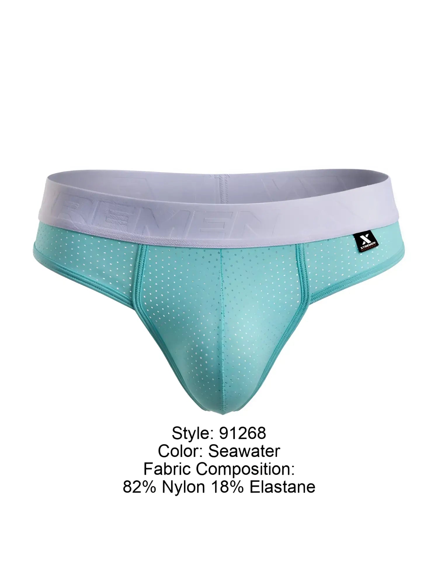 Seawater-colored Xtremen 91268 microfiber mesh men’s briefs with perforated design and white remem elastic waistband