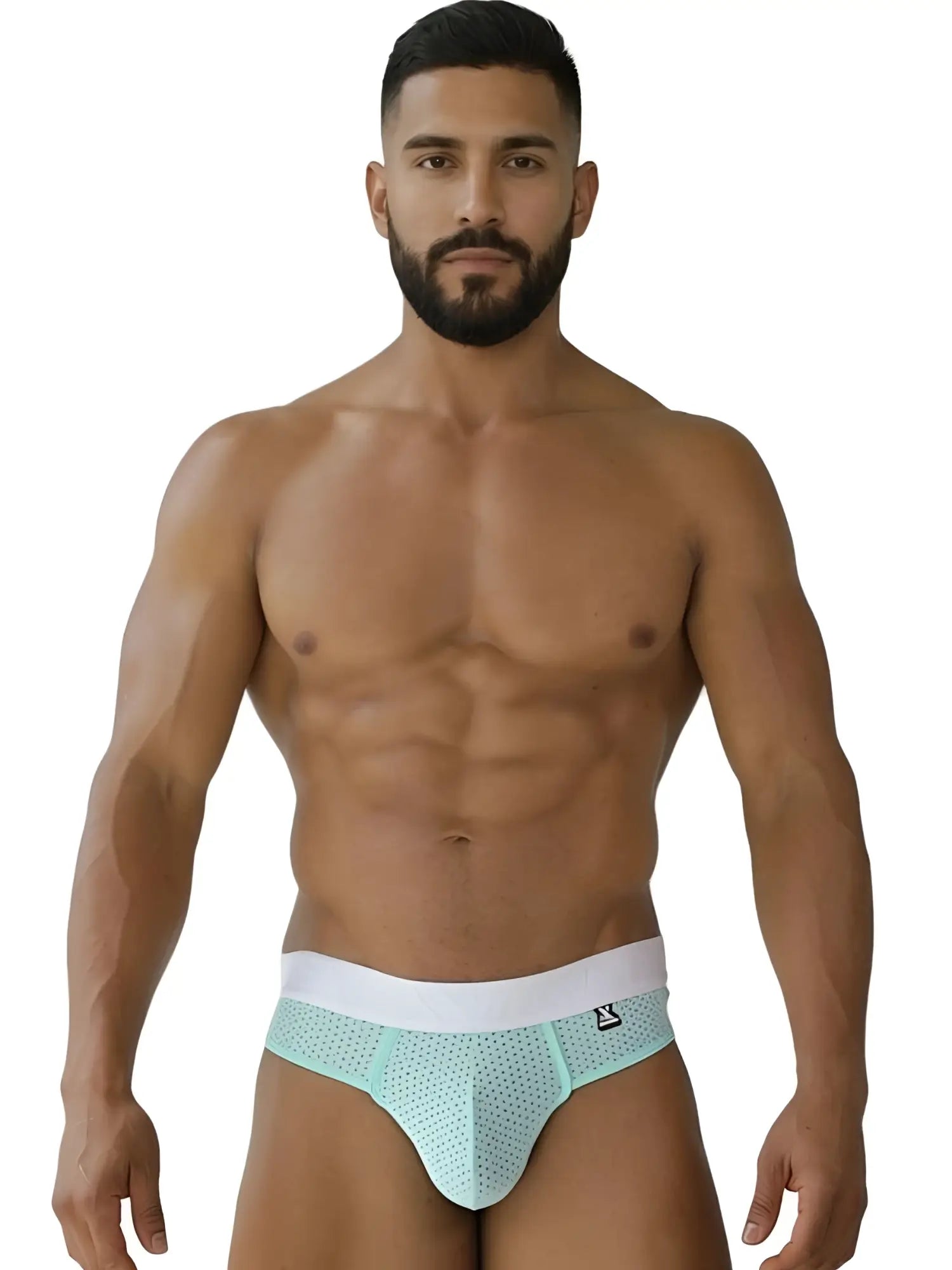Xtremen 91268 microfiber mesh thong in mint green with white waistband featuring breathable seawater color mesh fabric