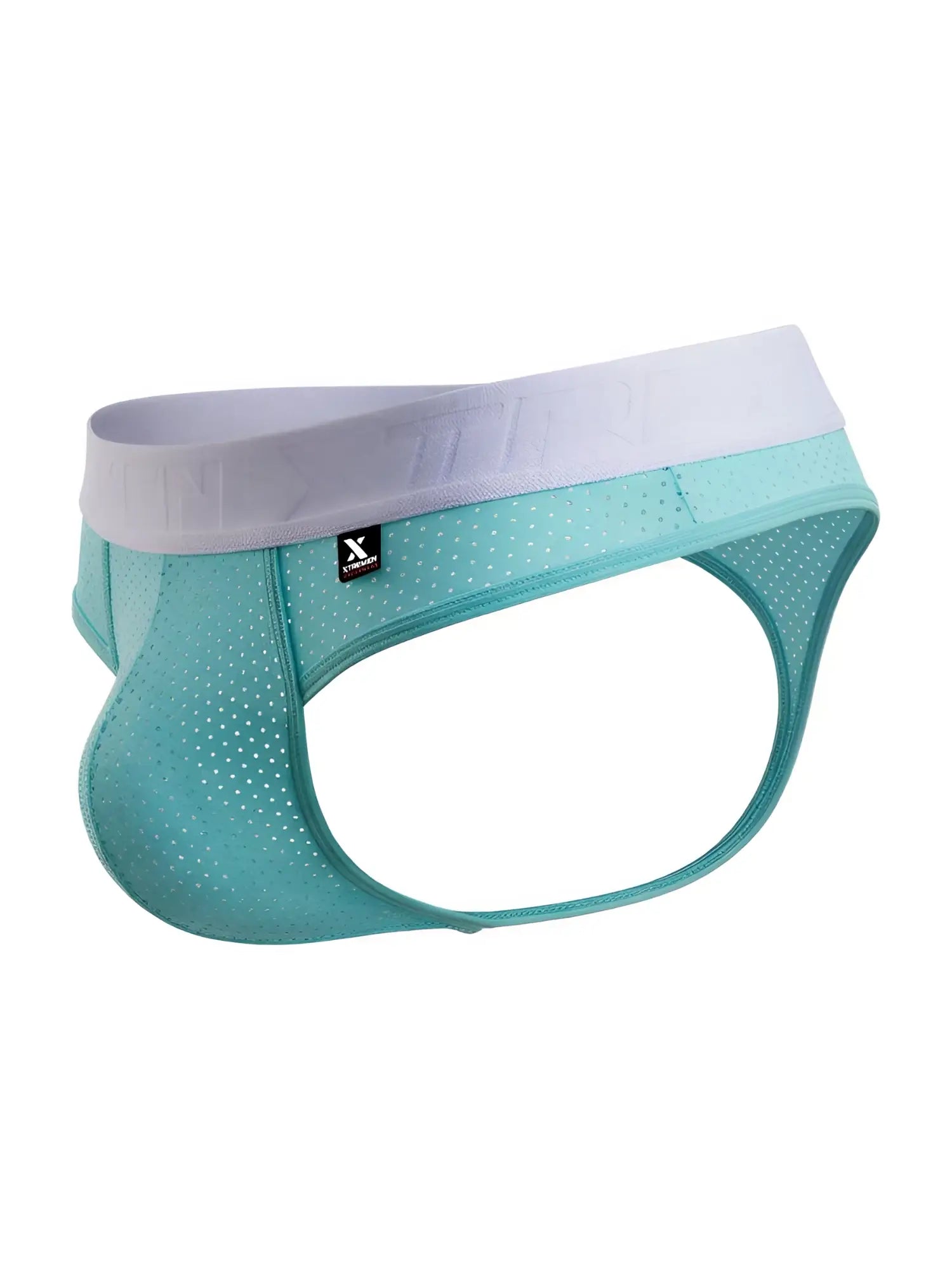 Teal perforated microfiber mesh briefs with white elastic waistband and x logo tag in xtremen 91268 seawater color