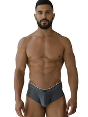 Gray xtremen 91269 microfiber mesh briefs with white trim and subtle perforated texture on the waistband