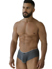 Gray xtremen 91269 microfiber mesh briefs with white waistband and subtle textured pattern shown from the back side