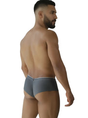 Back view of xtremen 91269 gray microfiber mesh briefs with white trim and zipper detail