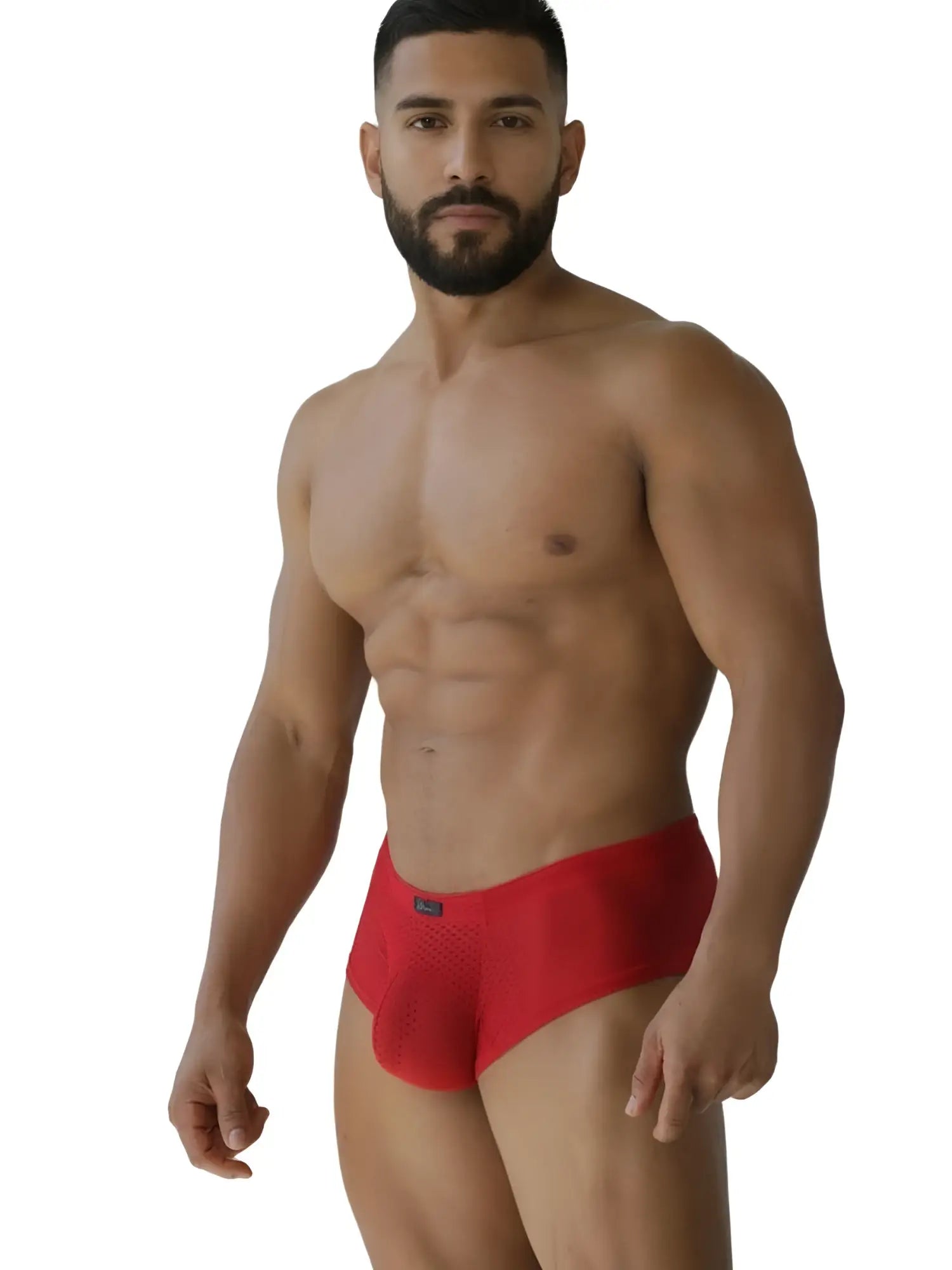 Red xtremen 91269 microfiber mesh briefs with snug fit and small black brand tag on waistband