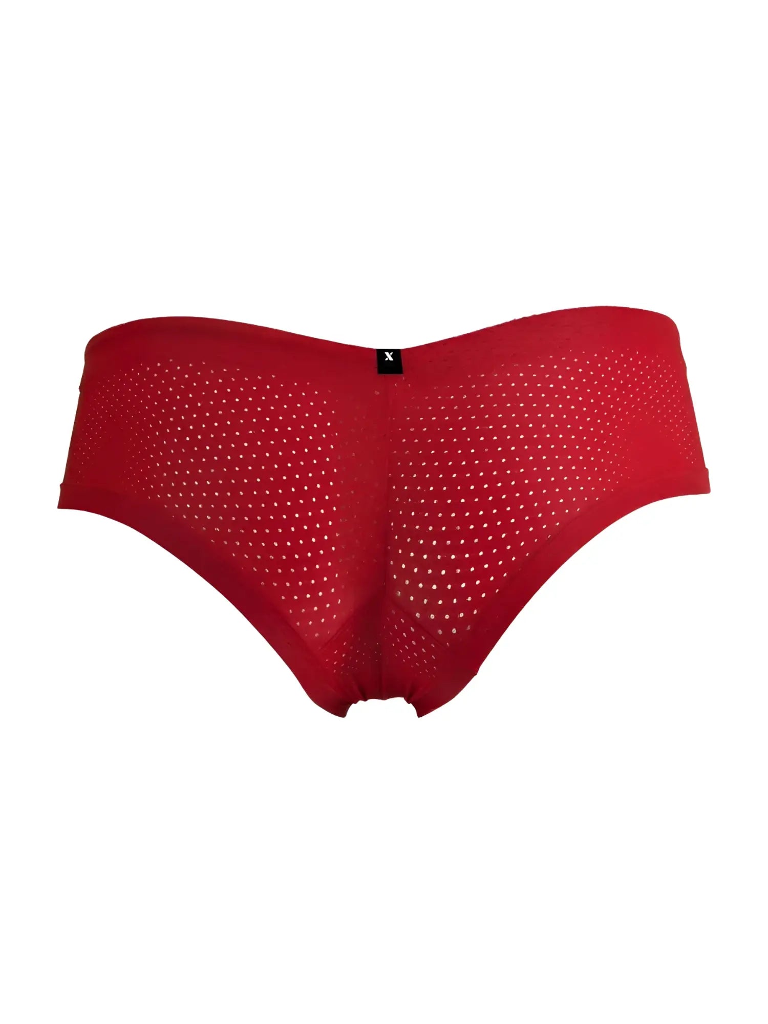 Xtremen 91269 microfiber mesh briefs in red with a perforated design and a black tag at the waistband