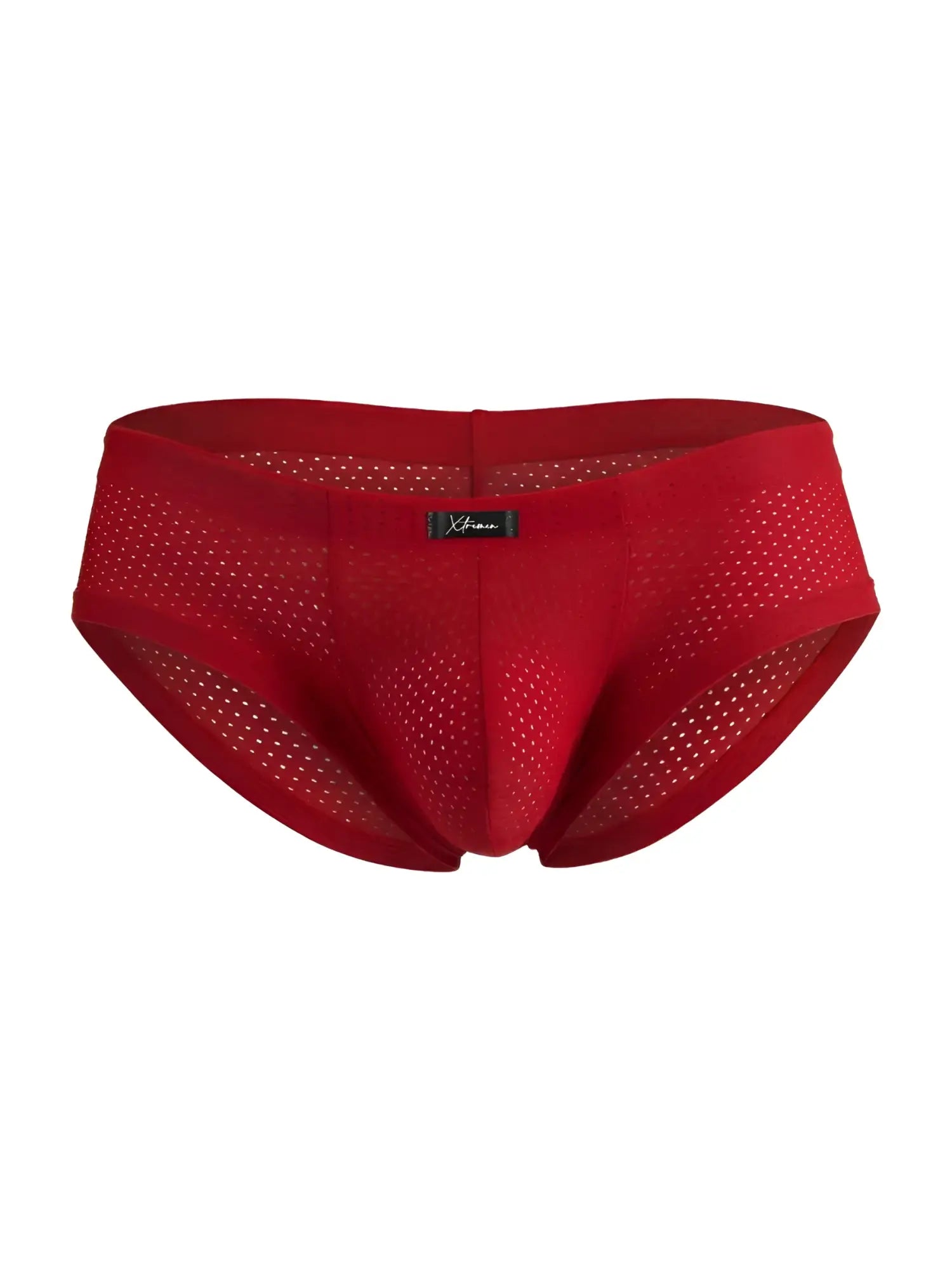 Red xtremen 91269 microfiber mesh briefs with sleek form-fitting design and small black brand tag at waistband