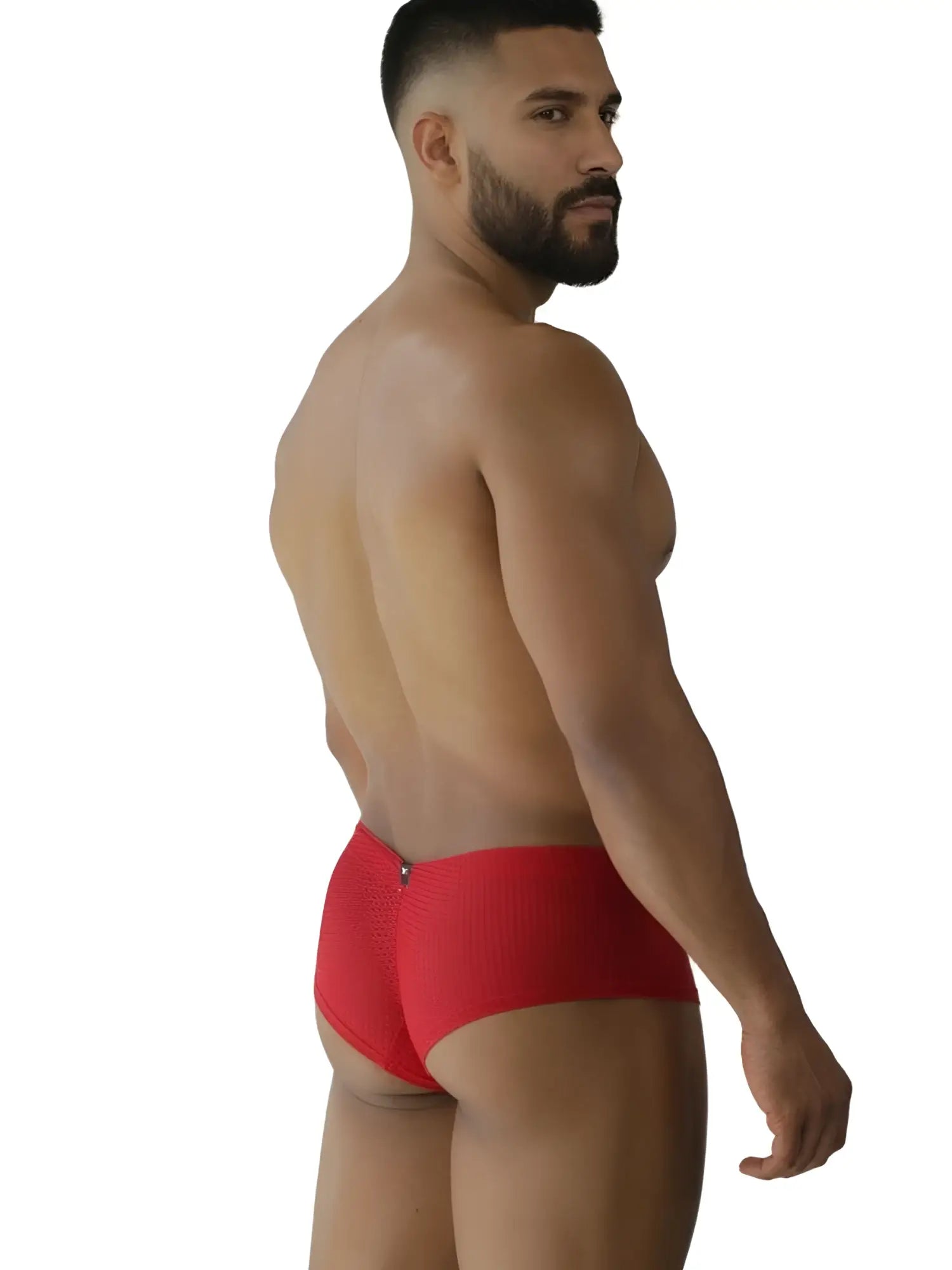 Red microfiber mesh briefs with a zipper at the back from xtremen 91269 in vibrant red color