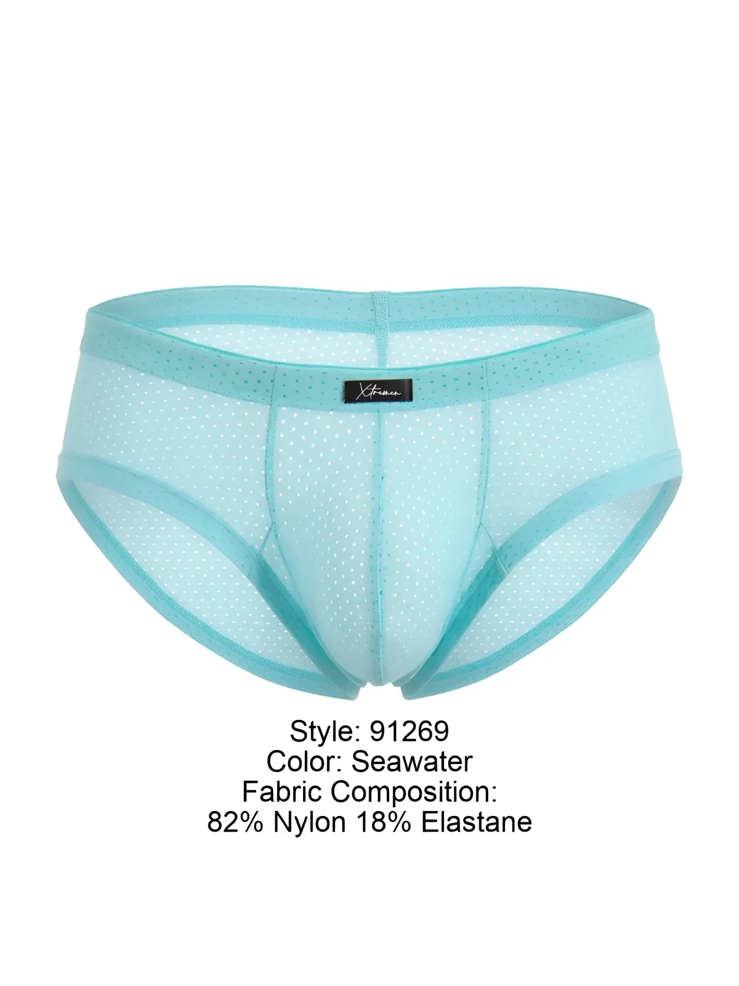 Xtremen 91269 light blue seawater microfiber mesh briefs with subtle dot pattern and reinforced elastic waistband